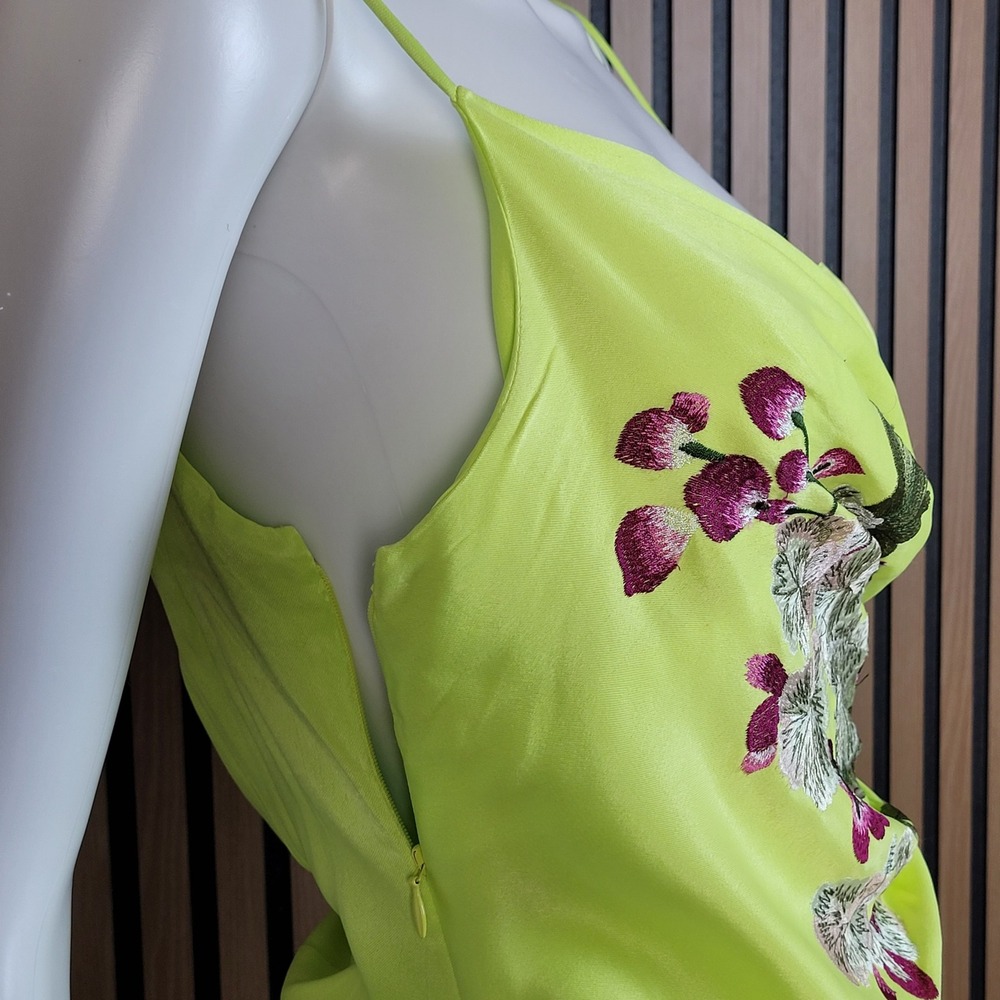 ASOS EDITION Wrap Midi Dress Floral Embroidered Lime Green Satin Draped 4 NWT - Picture 7 of 14